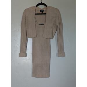 Y2K Beige Ribbed Knit Sweater Dress Set Juniors Size Small‎ Soft Bodycon Knit